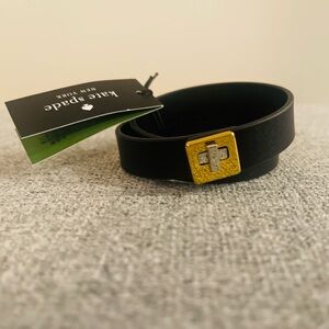 kate spade black leather wrap bracelet with gold & silver accent